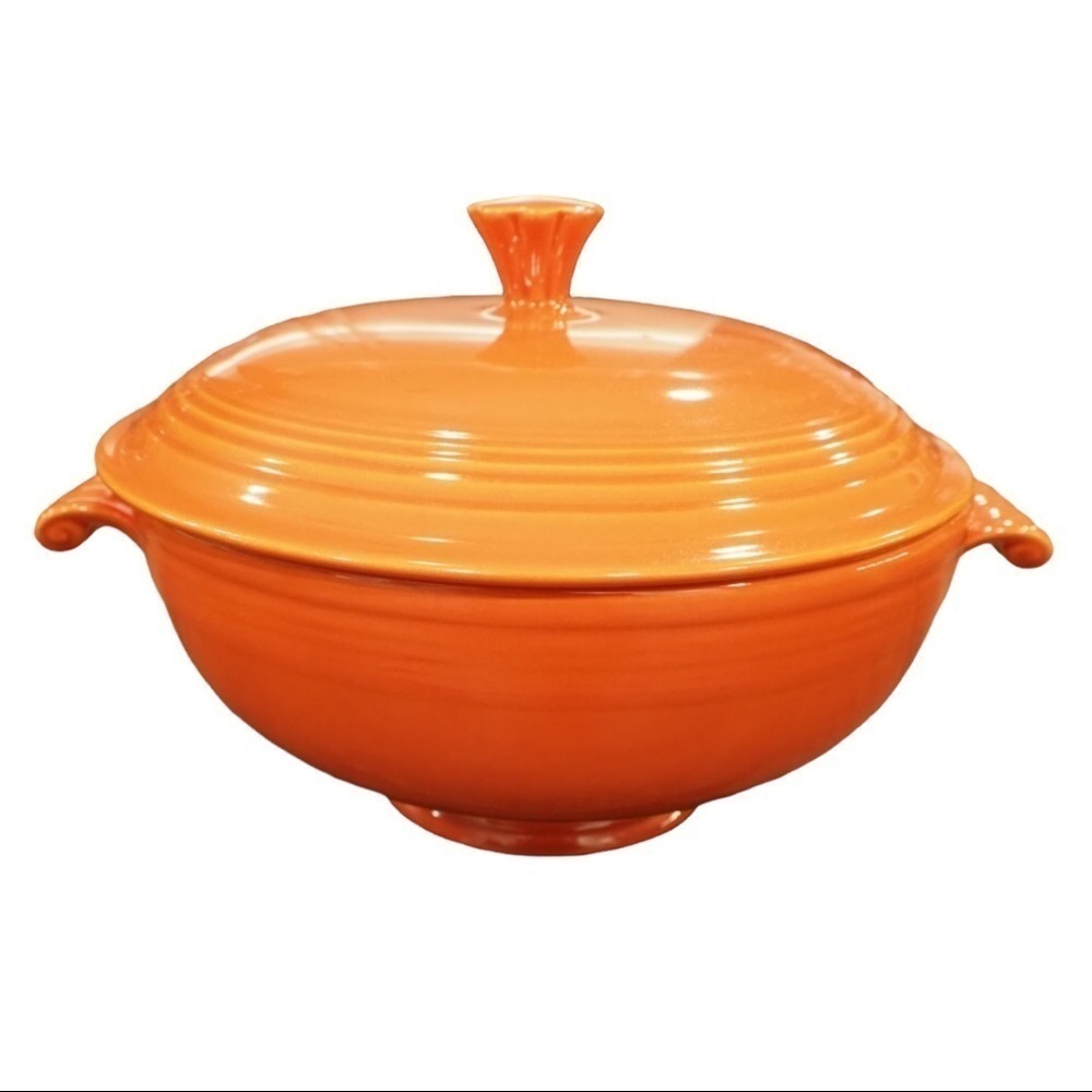 Vintage Fiesta red radioactive covered casserole